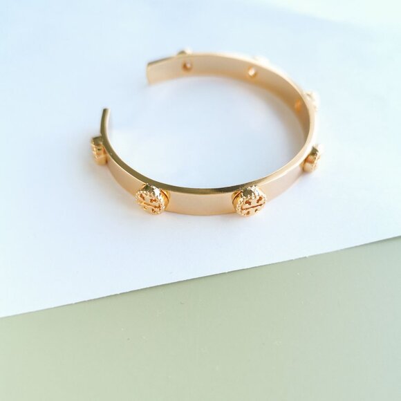 Tory Burch Milgrain Logo Cuff Bracelet - Gold - Picture 2 of 3